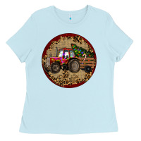 Baby Blue Christmas Tractor Ladies Tee - RanaPortraitStore