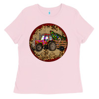 Bubblegum Pink Christmas Tractor Ladies Tee - RanaPortraitStore
