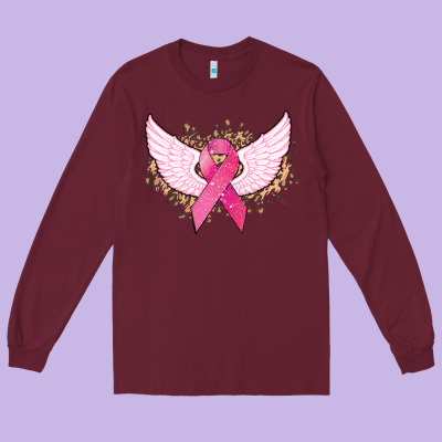 Cancer Ribbon Angel Wings Cancer Awareness Long Sleeve Tee Designed By Howdyjamesfarm
