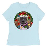 Baby Blue Christmas Pitbull Ladies Tee - RanaPortraitStore