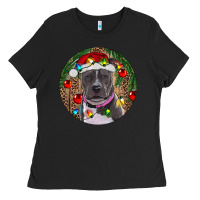 Black Christmas Pitbull Ladies Tee - RanaPortraitStore