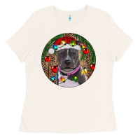 Bone Christmas Pitbull Ladies Tee - RanaPortraitStore