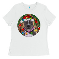 White Christmas Pitbull Ladies Tee - RanaPortraitStore
