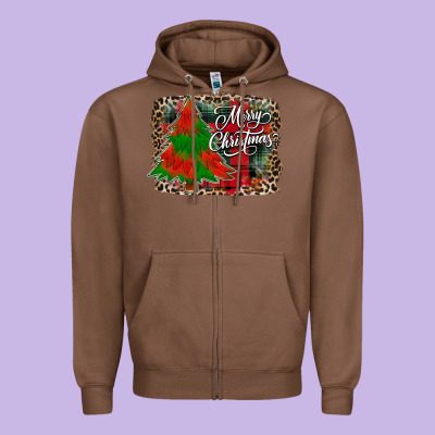 Merry Christmas Trees Zipper Hoodie Designed By Cowhidedigitalart