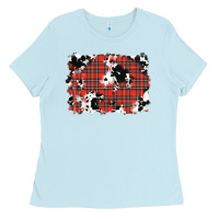 Baby Blue Christmas Plaid Cowhide Pattern Background Ladies Tee - RanaPortraitStore