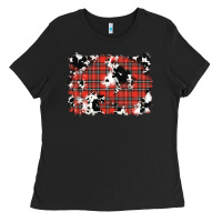 Black Christmas Plaid Cowhide Pattern Background Ladies Tee - RanaPortraitStore