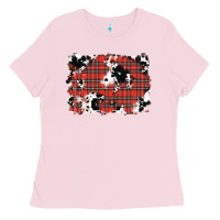 Bubblegum Pink Christmas Plaid Cowhide Pattern Background Ladies Tee - RanaPortraitStore