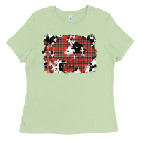 Matcha Christmas Plaid Cowhide Pattern Background Ladies Tee - RanaPortraitStore