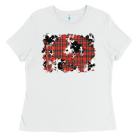 White Christmas Plaid Cowhide Pattern Background Ladies Tee - RanaPortraitStore