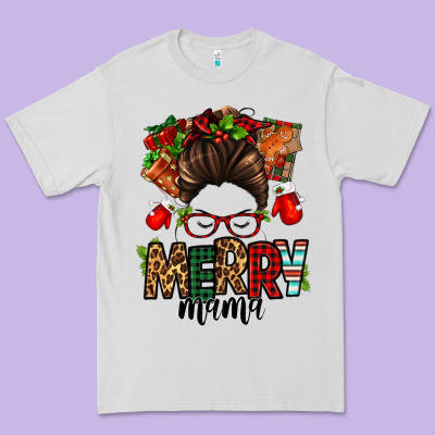Christmas Merry Mama Messy Bun Premium Tee Designed By Jasminsmagicworld
