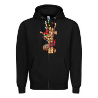 Black merry christmas skeleton hand Zipper Hoodie - CowhideDigitalArt