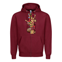 Burgundy merry christmas skeleton hand Zipper Hoodie - CowhideDigitalArt