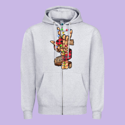 Merry Christmas Skeleton Hand Zipper Hoodie Designed By Cowhidedigitalart