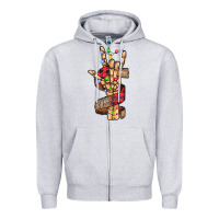 Heather Grey merry christmas skeleton hand Zipper Hoodie - CowhideDigitalArt