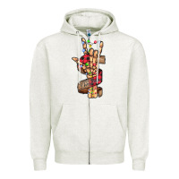 Oatmeal Heather merry christmas skeleton hand Zipper Hoodie - CowhideDigitalArt