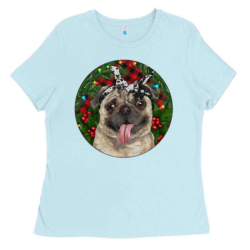 Christmas Pug With Buffalo Plaid Ladies Tee by RanaPortraitStore | Teevron