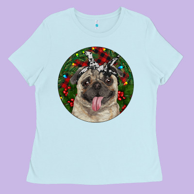 Christmas Pug With Buffalo Plaid Ladies Tee Designed By Ranaportraitstore