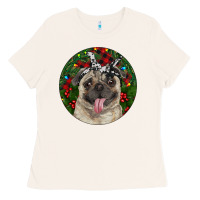 Bone Christmas Pug With Buffalo Plaid Ladies Tee - RanaPortraitStore