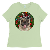 Matcha Christmas Pug With Buffalo Plaid Ladies Tee - RanaPortraitStore
