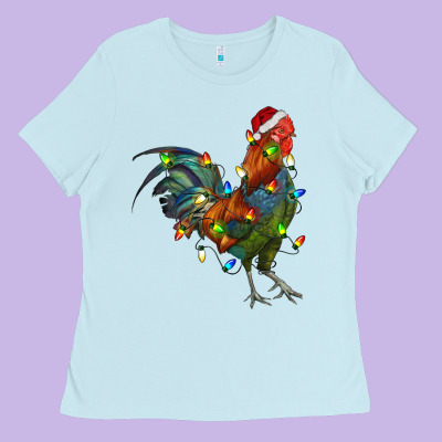 Christmas Lights Rooster Ladies Tee Designed By Ranaportraitstore