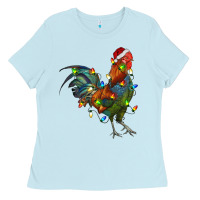 Baby Blue Christmas Lights Rooster Ladies Tee - RanaPortraitStore