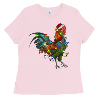 Bubblegum Pink Christmas Lights Rooster Ladies Tee - RanaPortraitStore