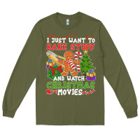 Army Green I Just Want To Bake Stuff And Watch Christmas Movies Long Sleeve Tee - minhPixels