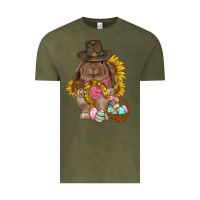 Vintage Olive Western Rabbit with sunflowers Easter Day Vintage Tee - HowdyJamesFarm