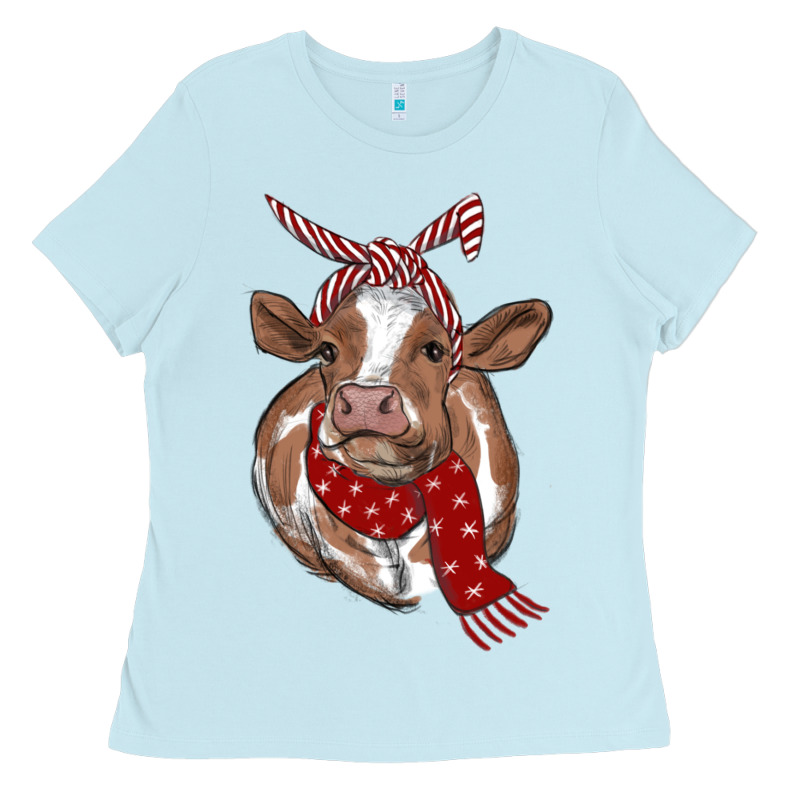 Christmas Heifer With Scarf Ladies Tee by RanaPortraitStore | Teevron