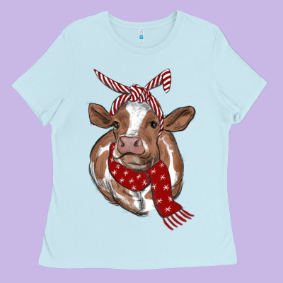 Christmas Heifer With Scarf Ladies Tee Designed By Ranaportraitstore