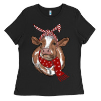 Black Christmas Heifer With Scarf Ladies Tee - RanaPortraitStore