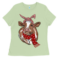 Matcha Christmas Heifer With Scarf Ladies Tee - RanaPortraitStore