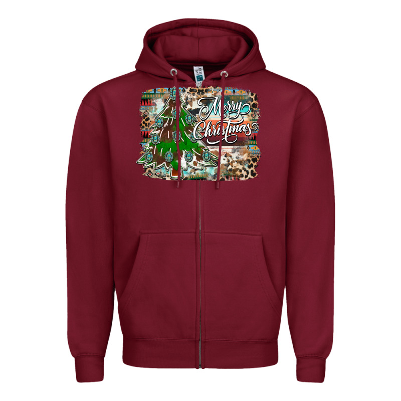 Merry Christmas Tree Western Zipper Hoodie by CowhideDigitalArt | Teevron