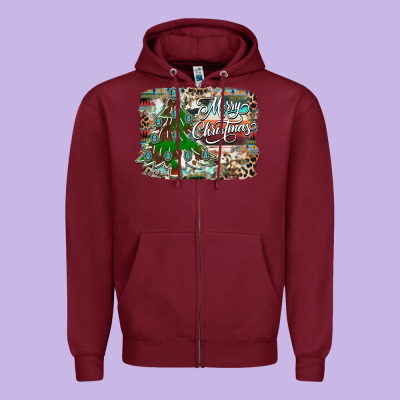 Merry Christmas Tree Western Zipper Hoodie Designed By Cowhidedigitalart