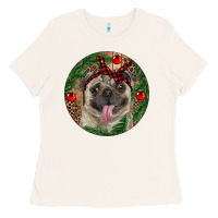 Bone Christmas Pug With Leopard Ladies Tee - RanaPortraitStore