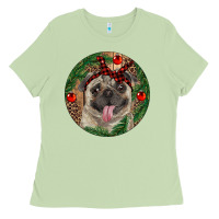 Matcha Christmas Pug With Leopard Ladies Tee - RanaPortraitStore
