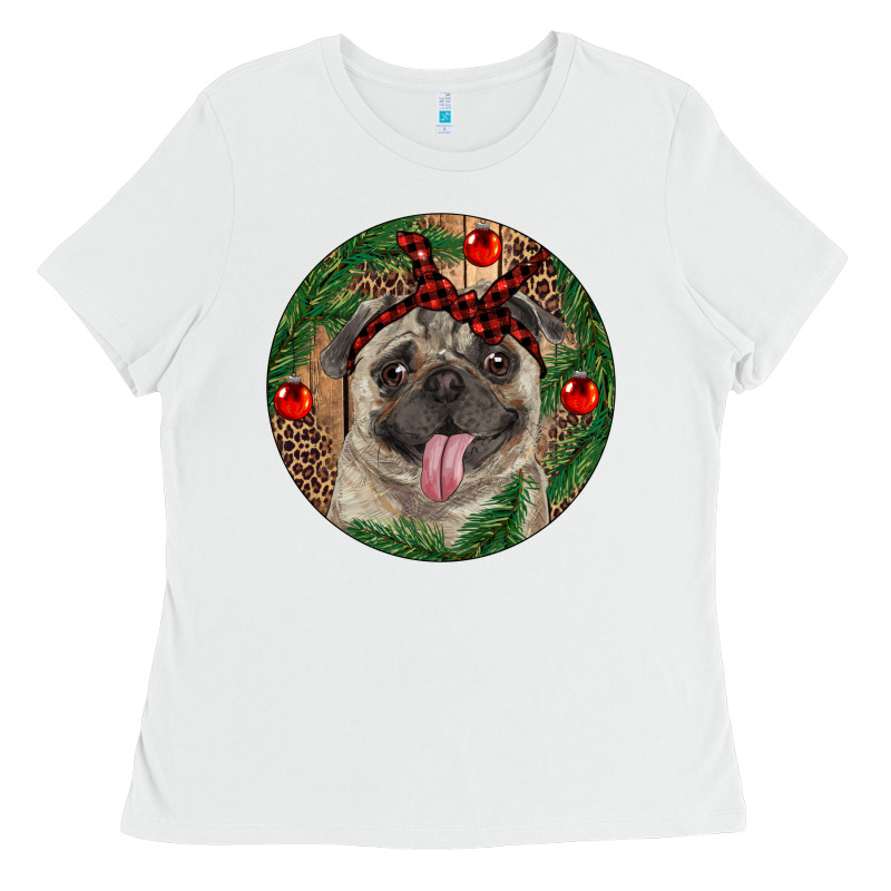 Christmas Pug With Leopard Ladies Tee by RanaPortraitStore | Teevron