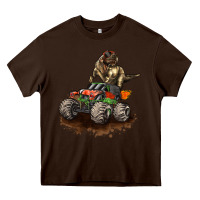 Chocolate Brown monster truck and t rex dinosaur Heavy Core Tee - LillyAllenDesigns
