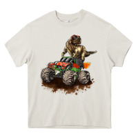 Cream monster truck and t rex dinosaur Heavy Core Tee - LillyAllenDesigns