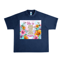 Navy she is mom with flowers Urban Heavy Tee - TumblerDesignByShophia