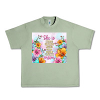Oil Green she is mom with flowers Urban Heavy Tee - TumblerDesignByShophia