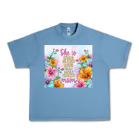 Pebble Blue she is mom with flowers Urban Heavy Tee - TumblerDesignByShophia