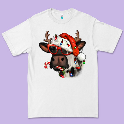 Christmas Cow With Antlers Premium Tee Designed By Jasminsmagicworld