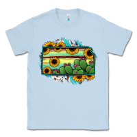 Dusty Blue Kansas map sunflower catus serape Classic Tee - RanaPortraitStore