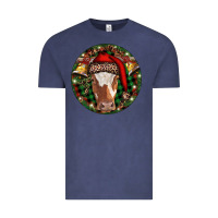Vintage Denim Longhorn Cow Christmas Vintage Tee - RanaPortraitStore