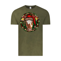 Vintage Olive Longhorn Cow Christmas Vintage Tee - RanaPortraitStore