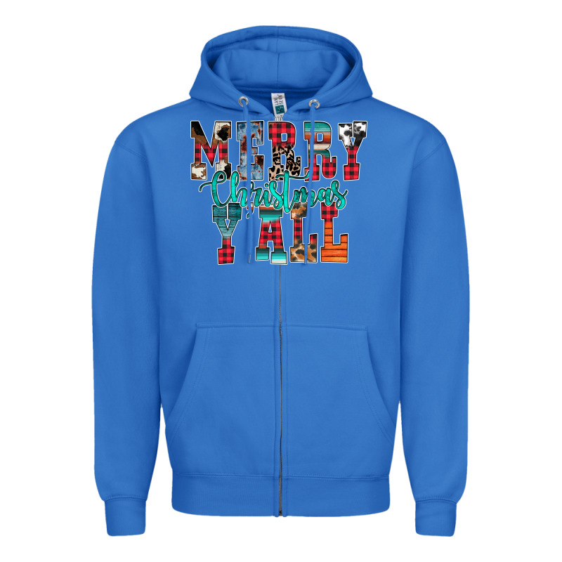 Merry Christmas Y'all Zipper Hoodie by CowhideDigitalArt | Teevron