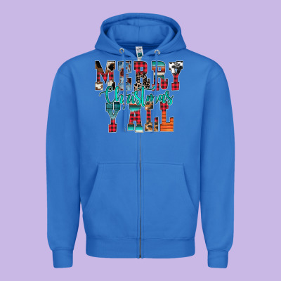 Merry Christmas Y'all Zipper Hoodie Designed By Cowhidedigitalart