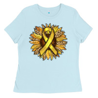 Baby Blue Child Cancer Awareness Sunflower Ladies Tee - RanaPortraitStore