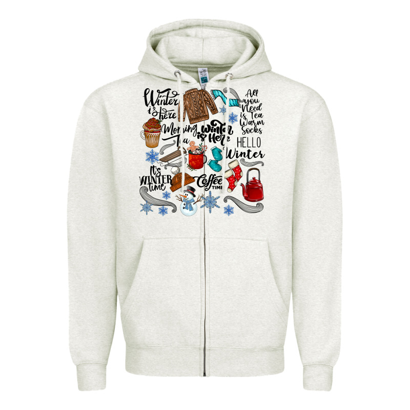 Winter Festive Essentials Zipper Hoodie by CowhideDigitalArt | Teevron